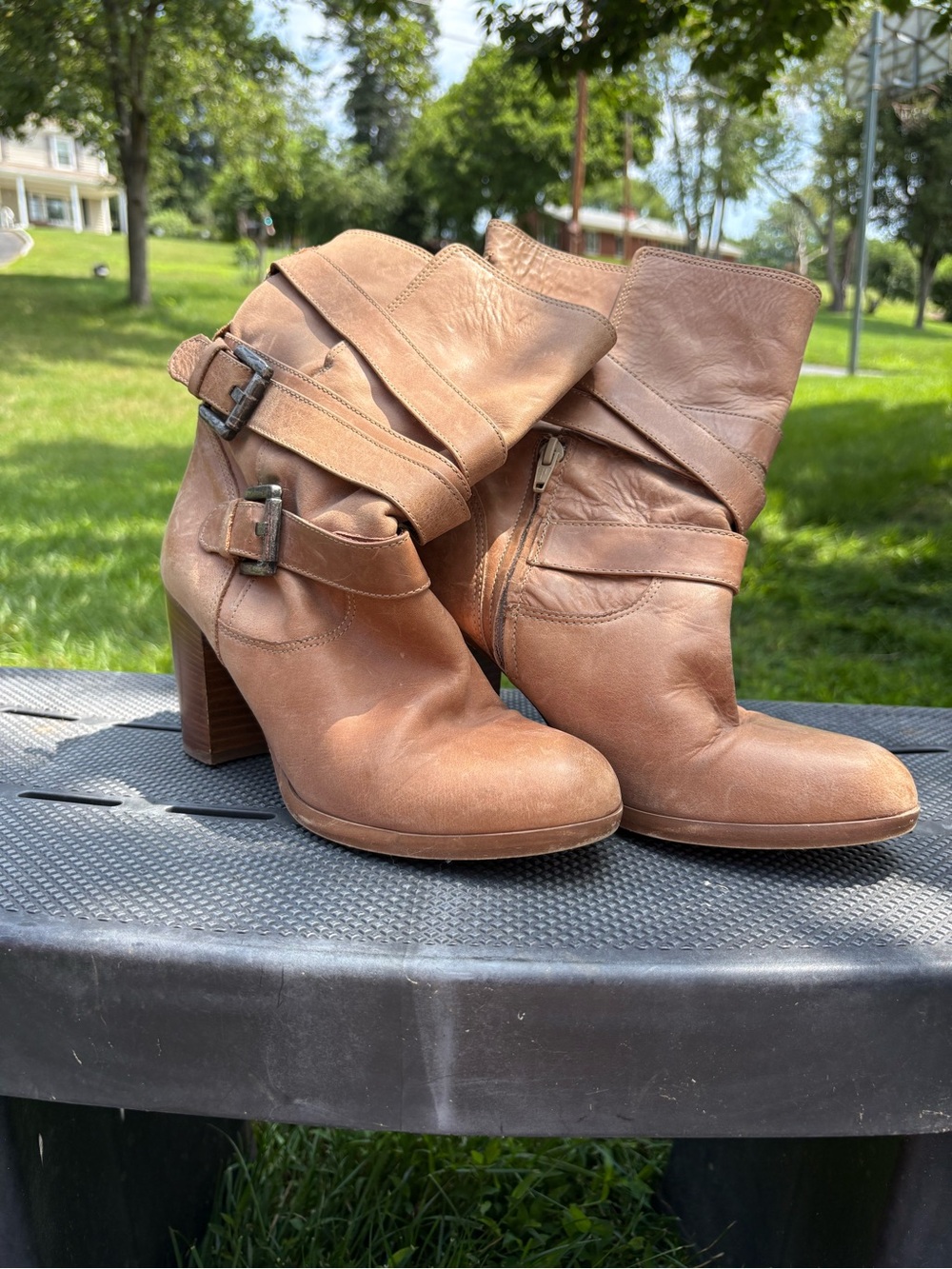 Classic Tan Leather Buckle Ankle Boots for Women
